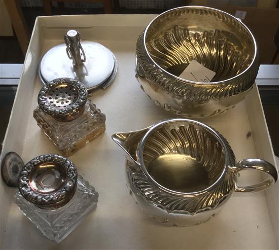 Silver jug, bowl, salt & pepper & lid